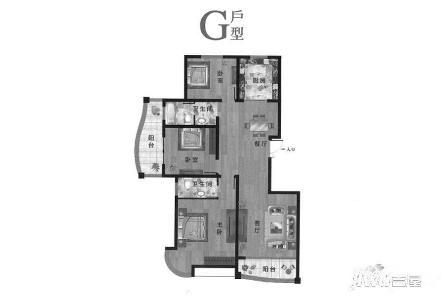 晨胧华庭3室2厅2卫148㎡户型图