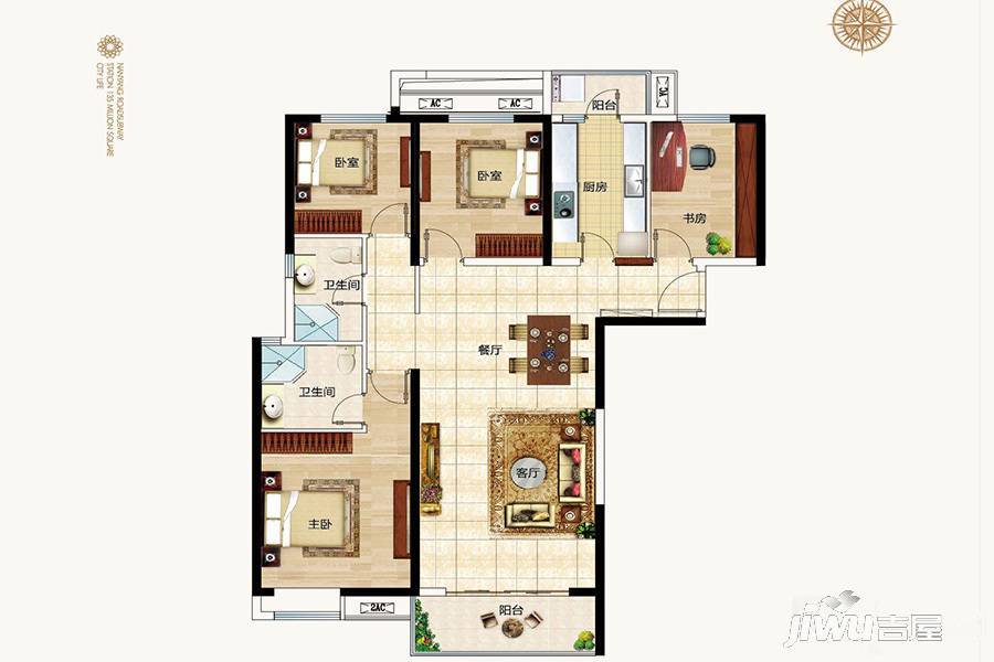 绿地璀璨天城4室2厅2卫140㎡户型图