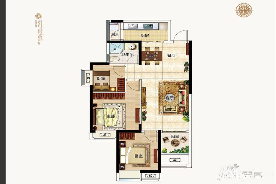 绿地璀璨天城3室2厅1卫94㎡户型图