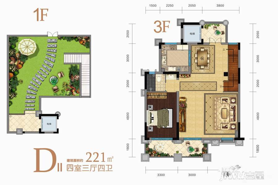 轩辕湖壹號4室3厅4卫221㎡户型图