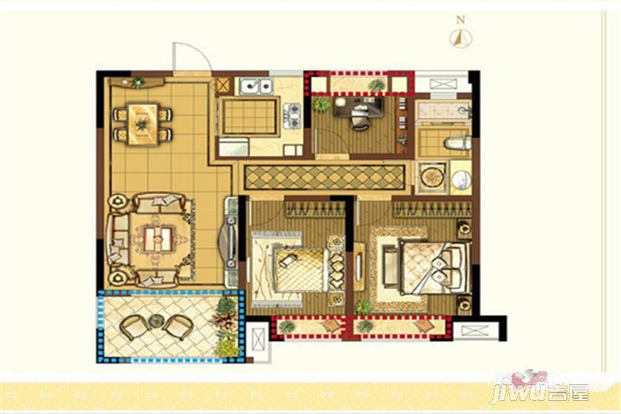 坤田名邸3室2厅1卫116㎡户型图