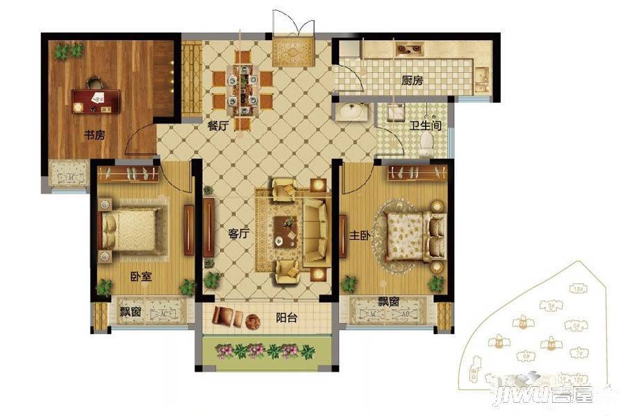 中建观湖国际3室2厅1卫114.5㎡户型图