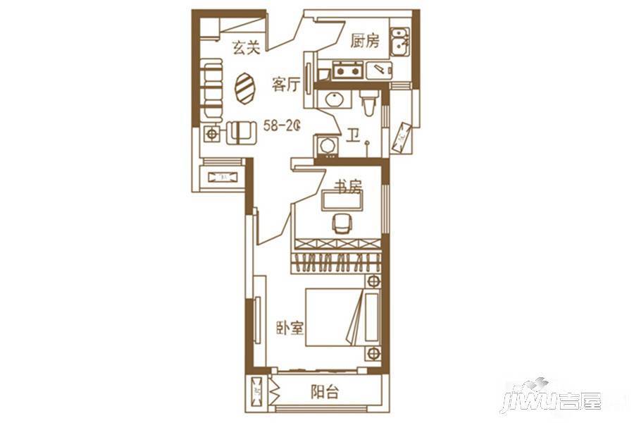 五建新街坊2室1厅1卫55.8㎡户型图