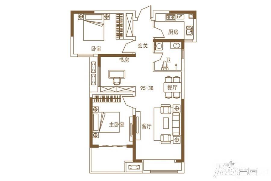 五建新街坊3室2厅1卫98.2㎡户型图