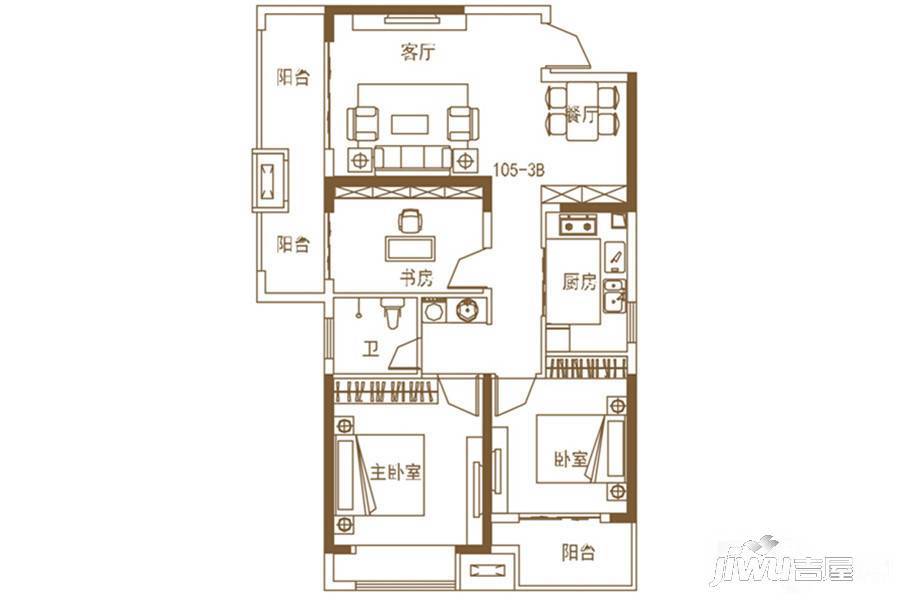 五建新街坊3室2厅1卫106.4㎡户型图