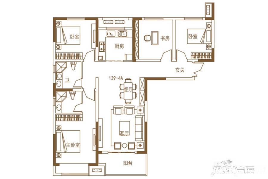 五建新街坊4室2厅2卫139.6㎡户型图