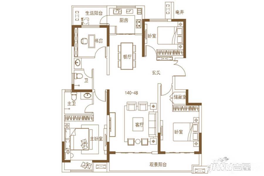 五建新街坊4室2厅2卫140.3㎡户型图