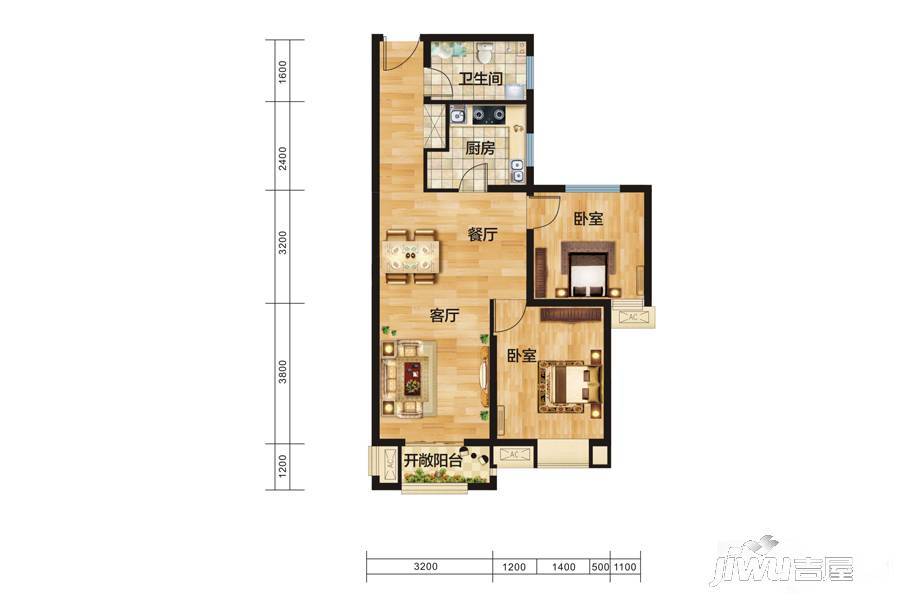 中建森林上郡2室2厅1卫85㎡户型图