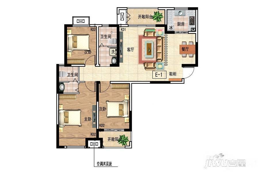 吉地澜花语3室2厅2卫120㎡户型图