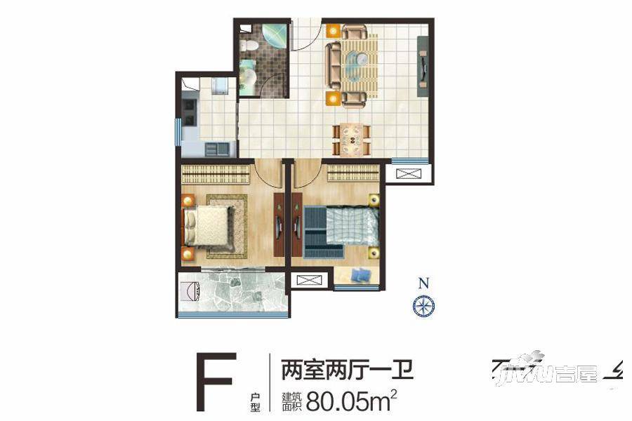 中信广场2室2厅1卫80㎡户型图