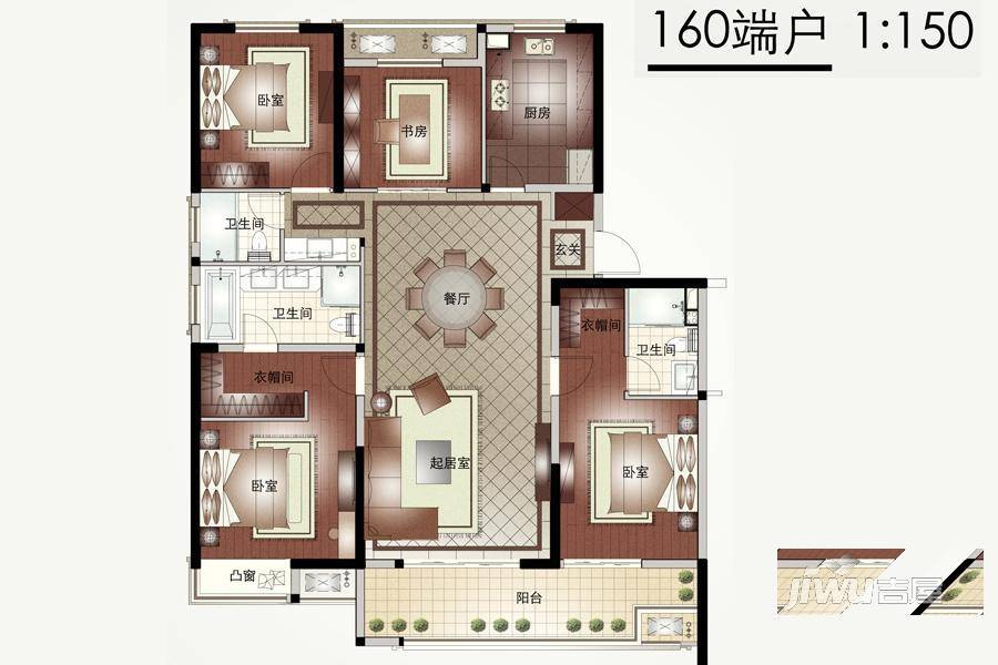 亚新美好艺境4室2厅3卫160㎡户型图