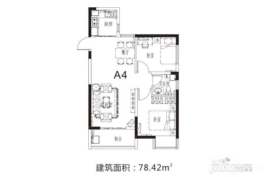 谦祥万华城2室2厅1卫78.4㎡户型图