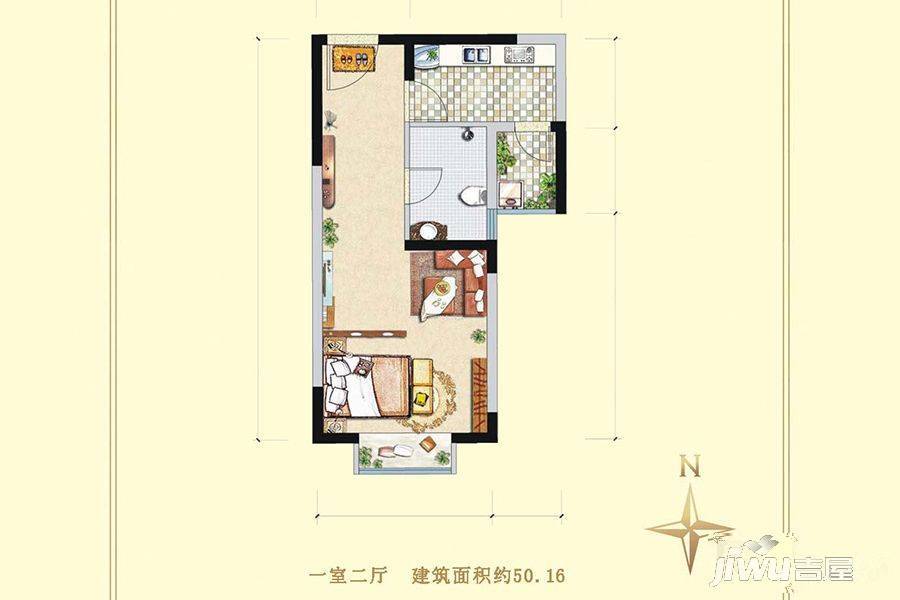 锦绣社区1室2厅1卫50.2㎡户型图