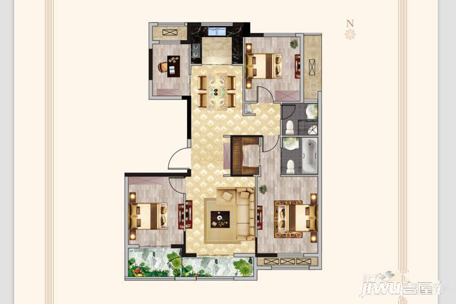 蓝城玫瑰园4室2厅2卫136㎡户型图