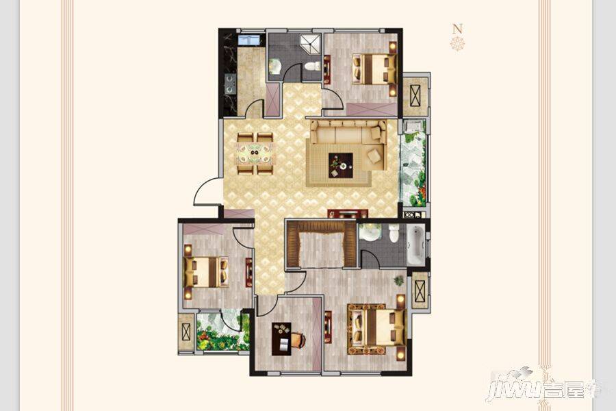 蓝城玫瑰园4室2厅2卫146㎡户型图