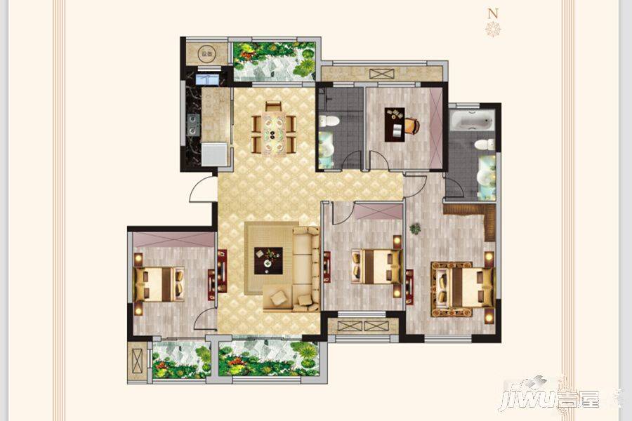 蓝城玫瑰园4室2厅2卫153㎡户型图