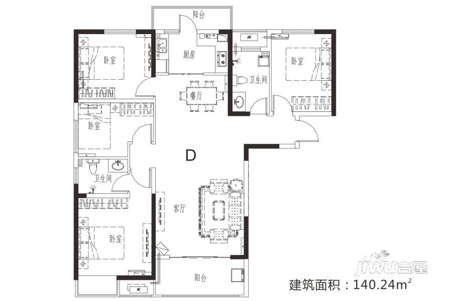 谦祥万华城4室2厅2卫140㎡户型图