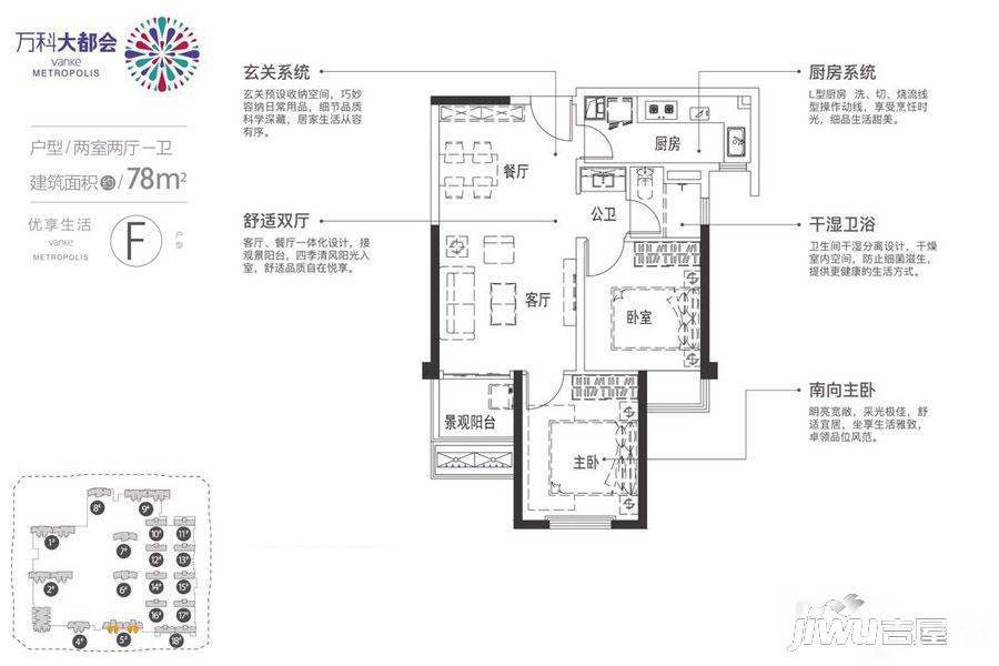 万科大都会都会天际2室2厅1卫78㎡户型图