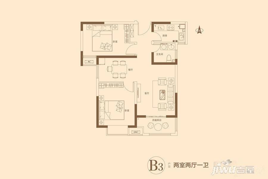 盛世卧龙城2室2厅1卫88.9㎡户型图