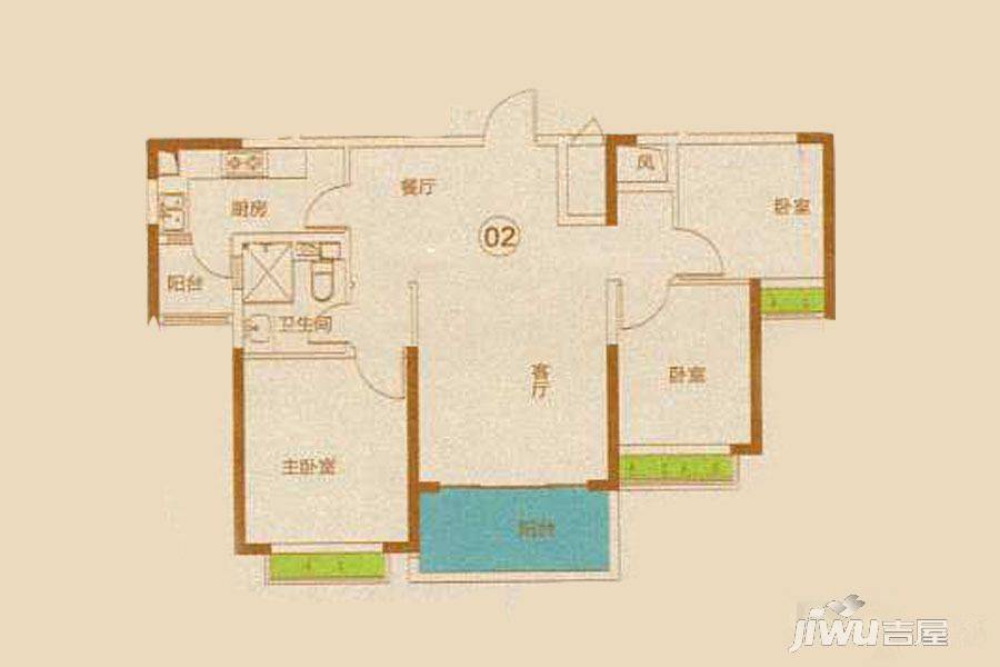 鄭州鄭州恒大城4#1單元中戶戶型圖_首付金額_3室2廳2衛_108.