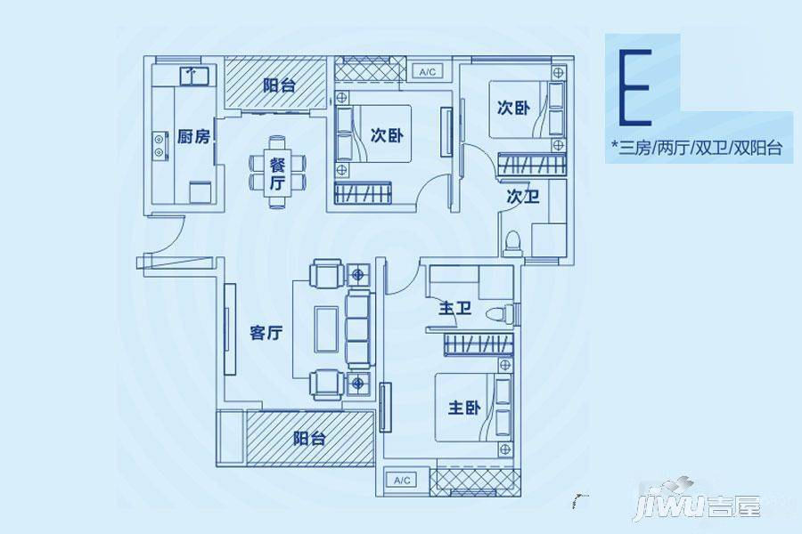 郑西理想城3室2厅2卫123㎡户型图