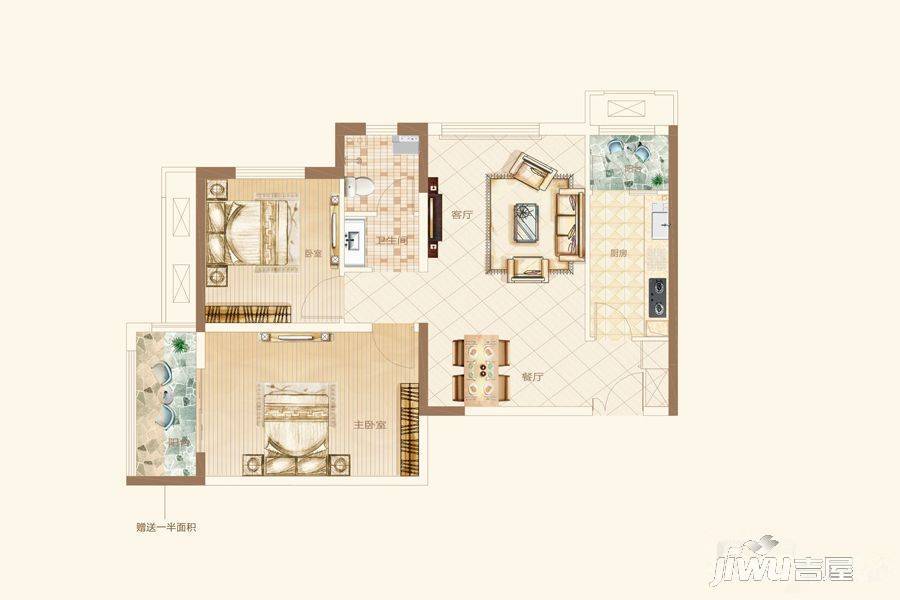 正弘澜庭叙2室2厅1卫87.9㎡户型图