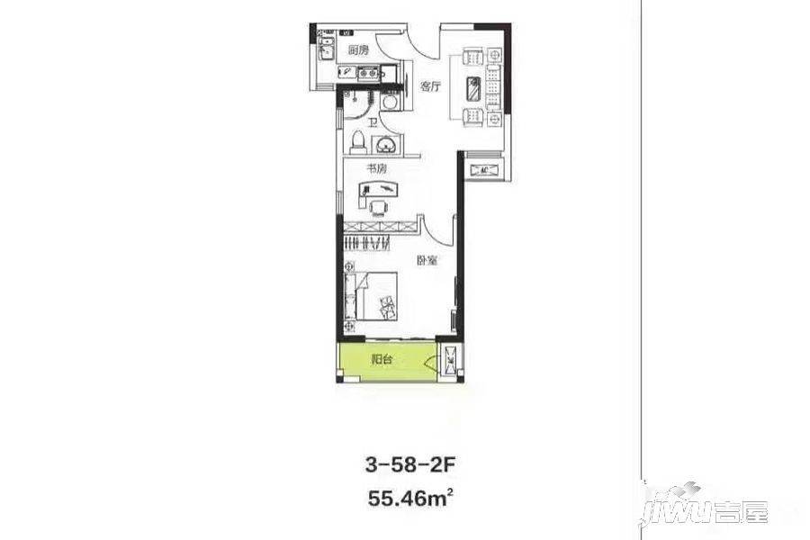 五建新街坊2室1厅1卫55.5㎡户型图