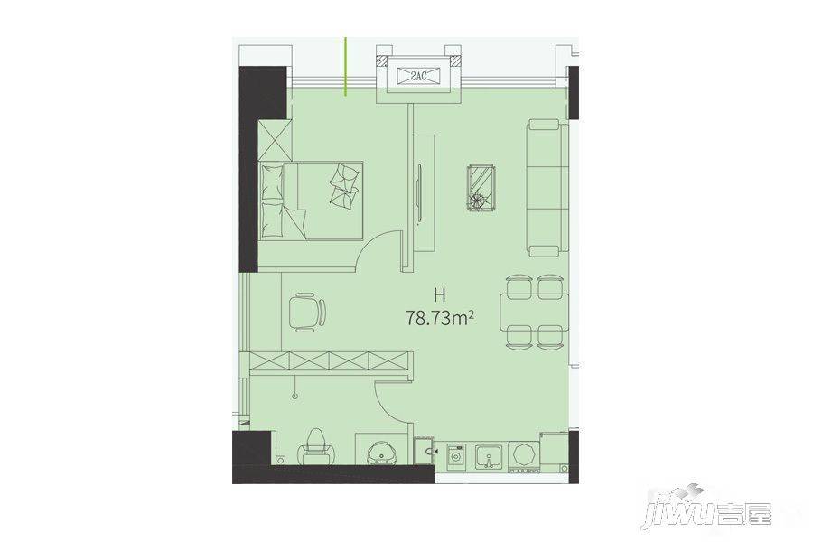 碧源月湖1室2厅1卫78.7㎡户型图