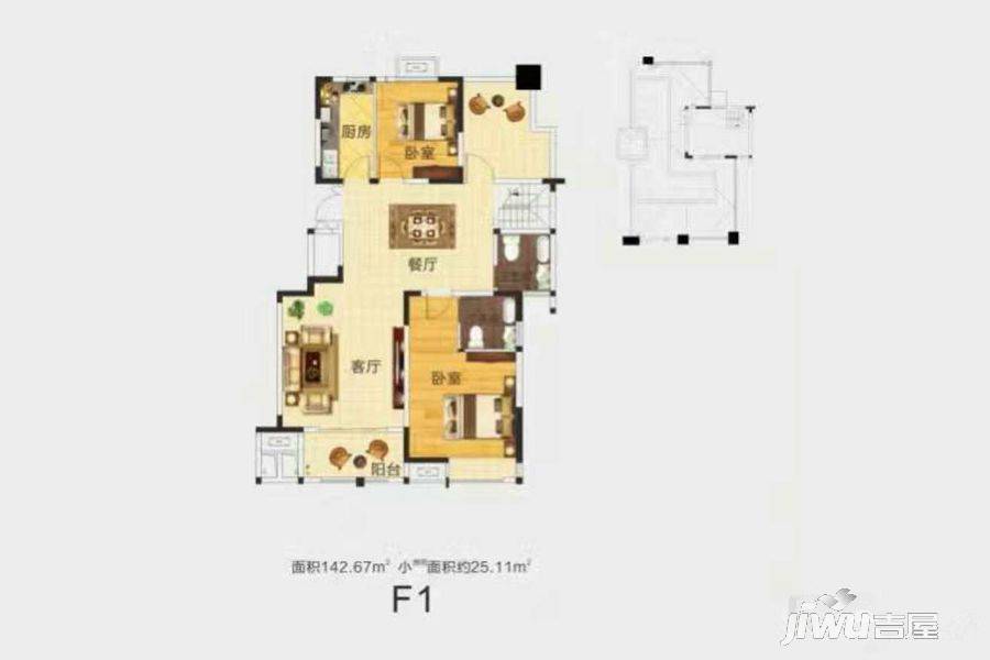 正商美誉铭筑3室2厅2卫142.7㎡户型图