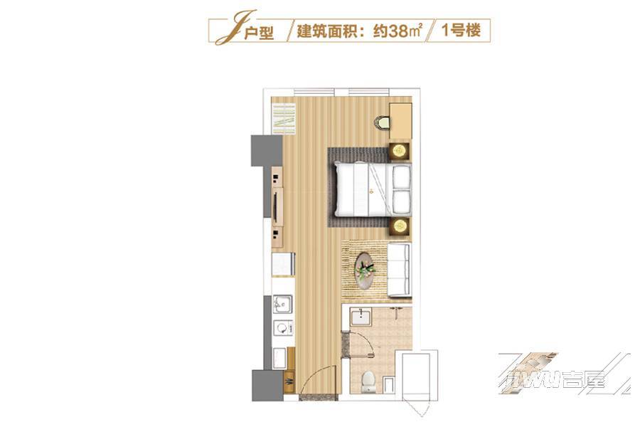 美景美地麟洲1室1厅1卫38㎡户型图