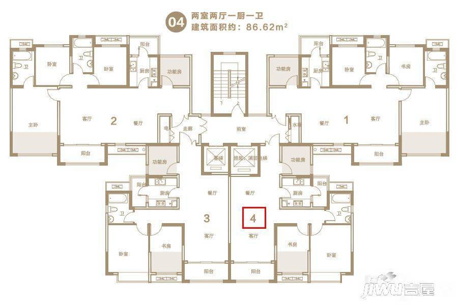 郑开恒大未来城2室2厅1卫86.6㎡户型图