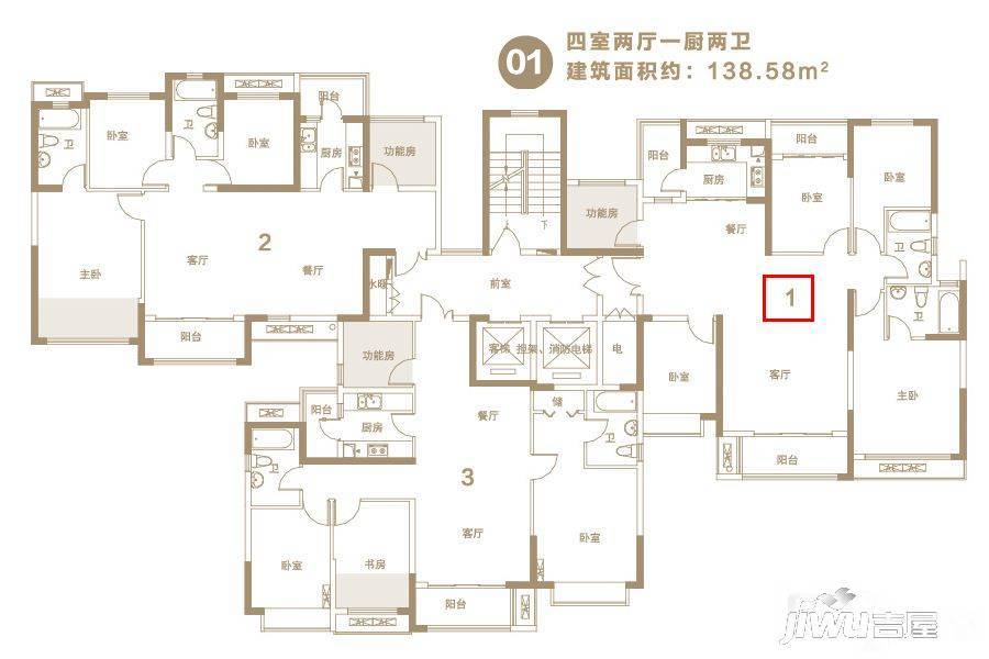 郑开恒大未来城4室2厅2卫138.6㎡户型图