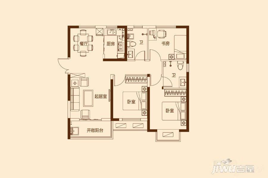 汇泉西悦城3室2厅2卫107㎡户型图