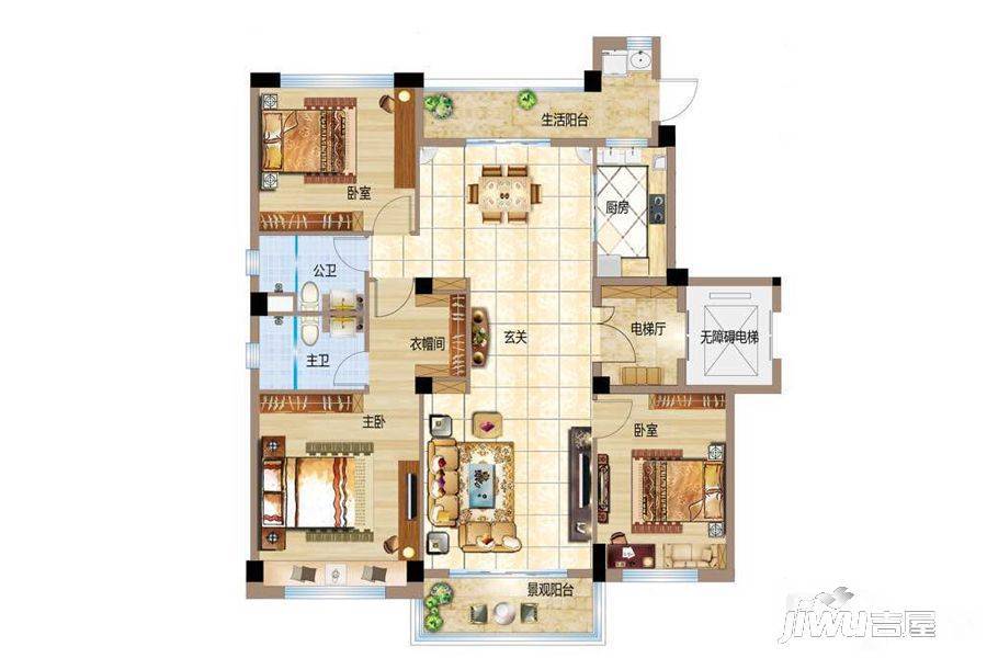 碧桂园龙城天悦3室2厅2卫135㎡户型图