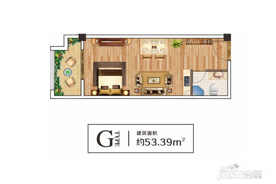 六合幸福门六合公寓1室1厅1卫53.4㎡户型图