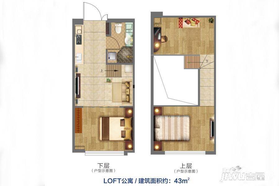 正商滨河铭筑3室1厅1卫43㎡户型图