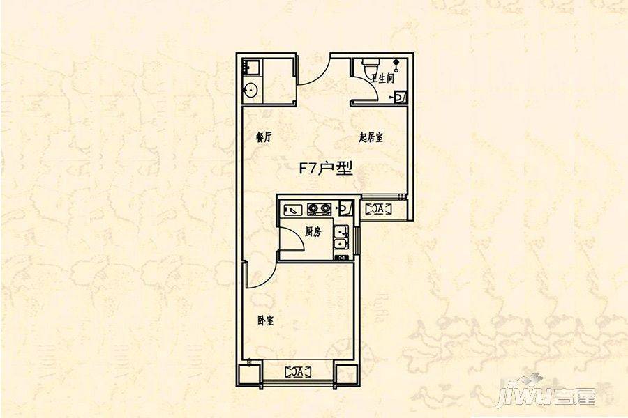 山顶御景园1室2厅1卫59.4㎡户型图