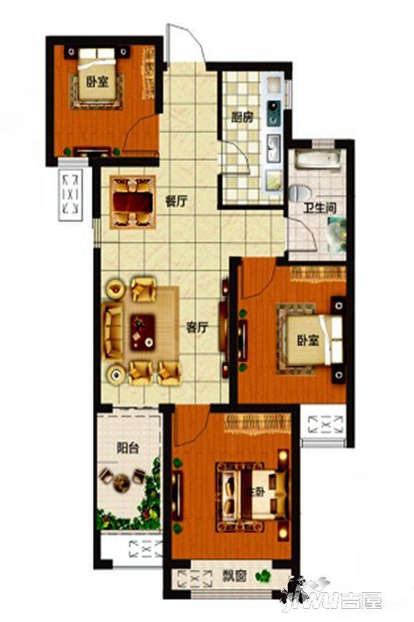 佳田未来新城3室2厅1卫88.7㎡户型图