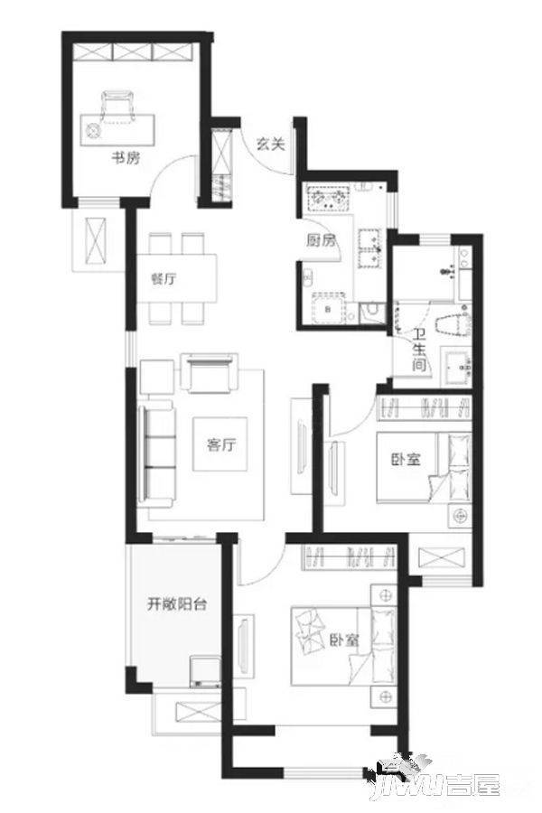 佳田未来新城3室2厅1卫89㎡户型图