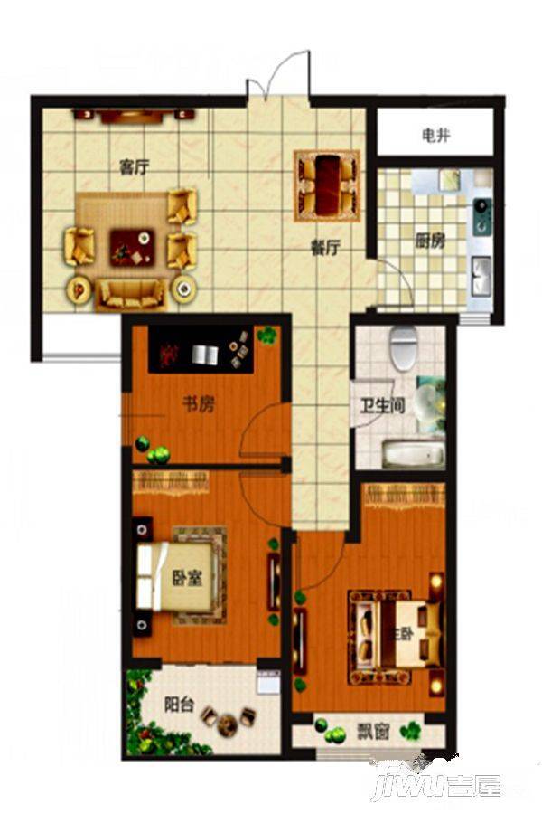 佳田未来新城3室2厅1卫88.6㎡户型图