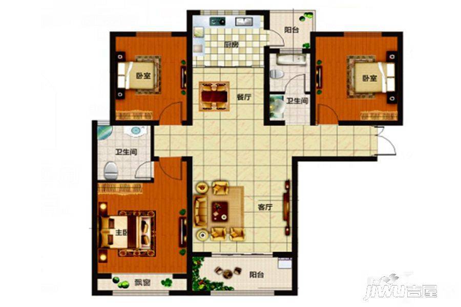 佳田未来新城3室2厅2卫126㎡户型图