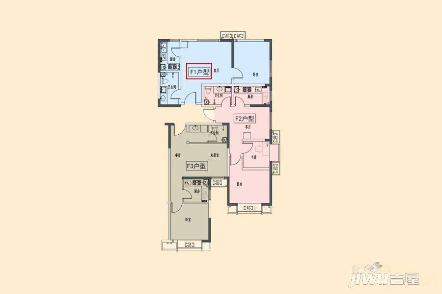 山顶御景园1室1厅1卫63.6㎡户型图