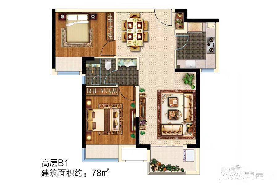 绿地花语城2室2厅1卫78㎡户型图