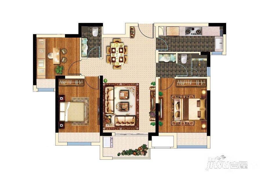 绿地花语城3室2厅2卫96㎡户型图