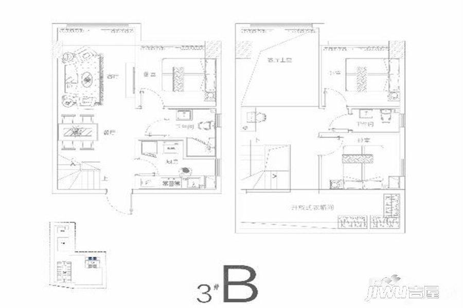 国控东宸3室2厅2卫60㎡户型图