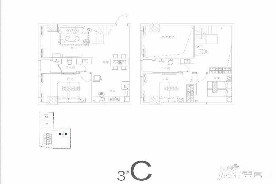 国控东宸3室2厅2卫77㎡户型图