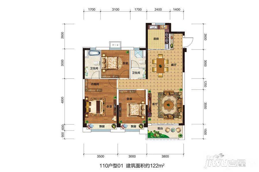 碧桂园翡翠湾3室2厅2卫122㎡户型图