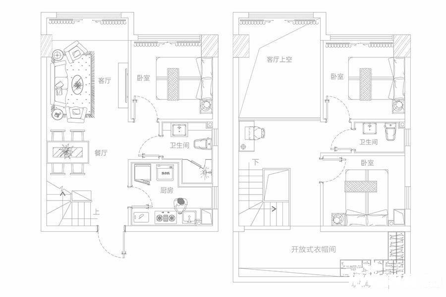 国控东宸3室2厅2卫60㎡户型图