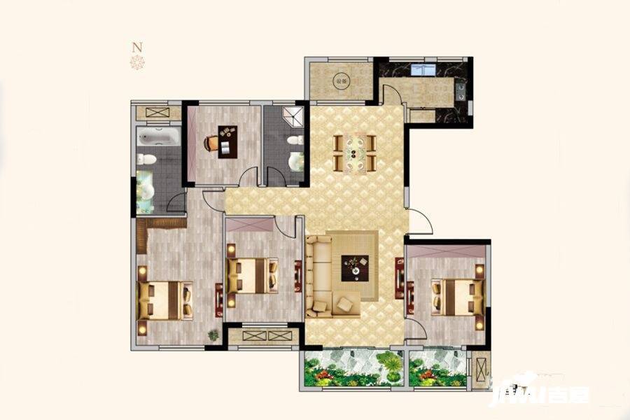 蓝城玫瑰园4室2厅2卫146㎡户型图