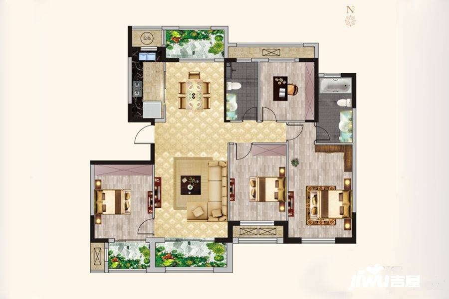 蓝城玫瑰园4室2厅2卫153㎡户型图